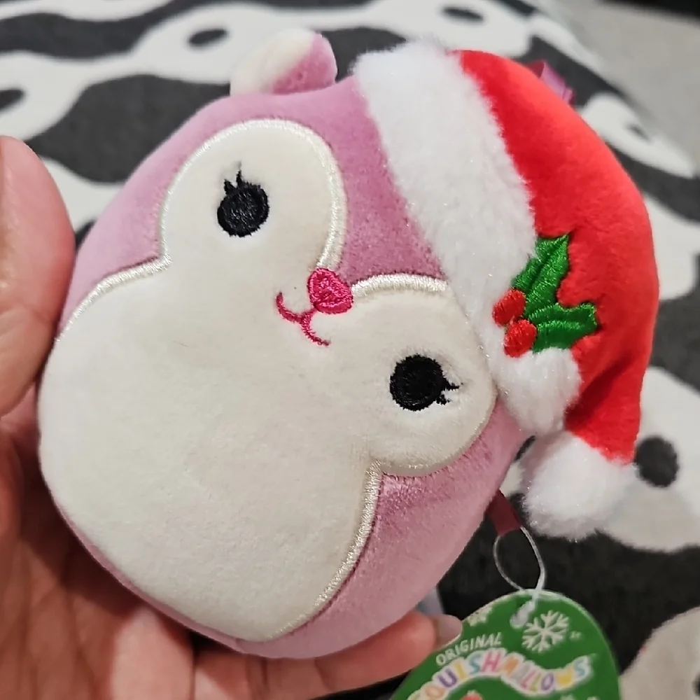 Squishmallows Pink and Cream Penguin with Santa Hat